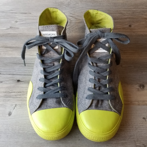 Vision Street Wear Hi Top Retro Style Gray Neon Green Skate Sneakers - Picture 2 of 9